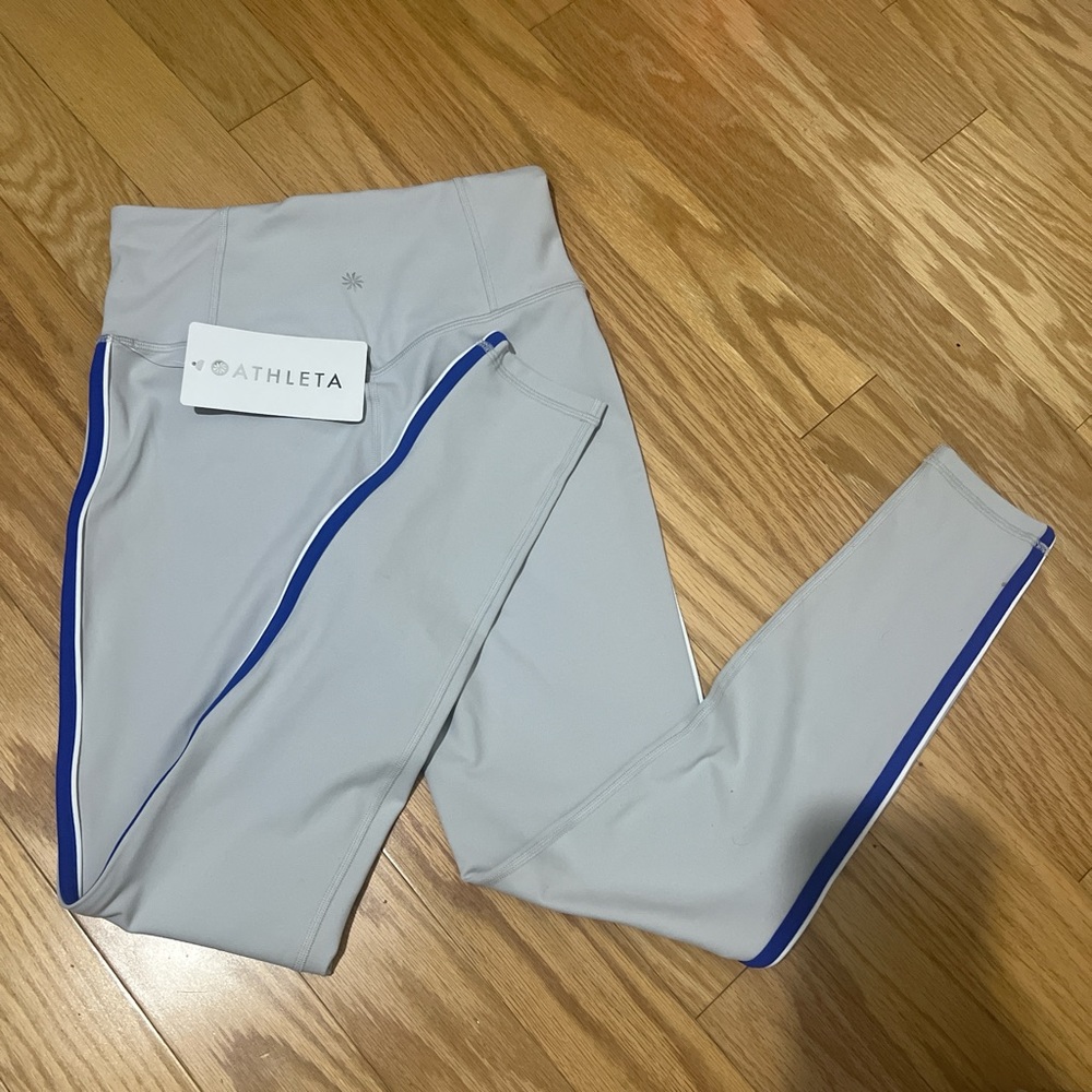 Athleta Gray Leggings with Blue Accents